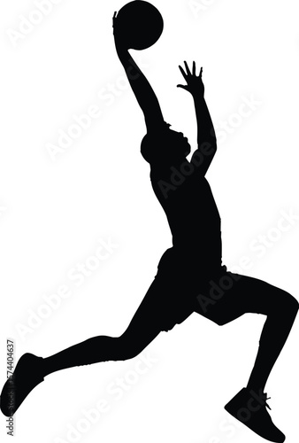 Basketball player dunking silhouette black