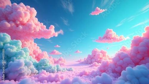Pink and Mint Cotton Candy Cloudscape Dreamy Sky pink clouds