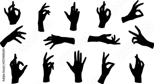 set of Elegant free hand gesture silhouette vector set. Black hand vector illustration design in different posture isolated on white background for logo, decoration, advertise, skin care, business, br