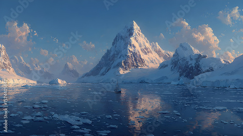 Wallpaper Mural Photorealistic polar landscape, Antarctic icebergs and snow-covered peaks under bright sky. Torontodigital.ca