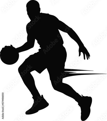 Silhouette of basketball player dribbling sport