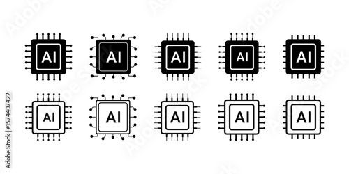 AI Microchip Icons Artificial Intelligence Processor Vector Symbols