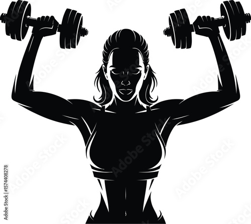 Athletic woman lifting dumbbells fitness exercise
