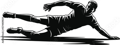 Soccer player diving for ball football action