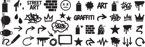 Graffiti art elements spray paint cans and tags street art