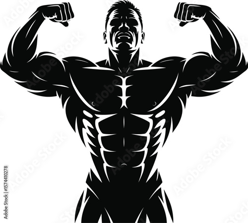 Muscular man flexing arms bodybuilder physique