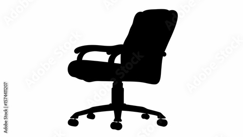 Silhouette of an office chair with armrests and a five star base on a white background is displayed