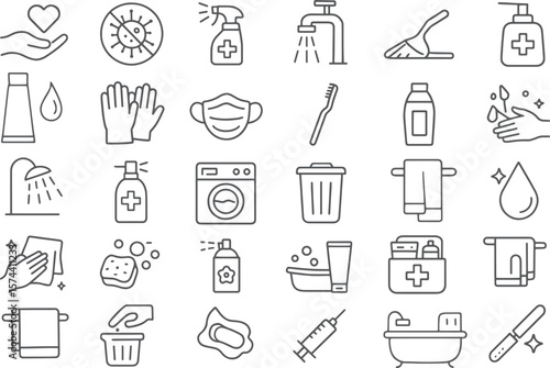 Hygiene and health care icons medical sanitation
