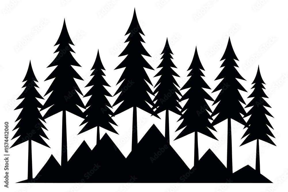 Fototapeta premium Forest of Evergreen Trees – Nature Silhouette Vector Illustration