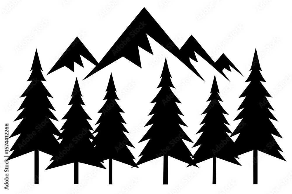 Obraz premium Forest of Evergreen Trees – Nature Silhouette Vector Illustration