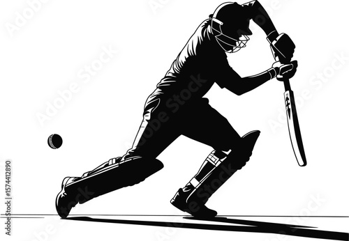 Cricket player batting action silhouette batsman sport