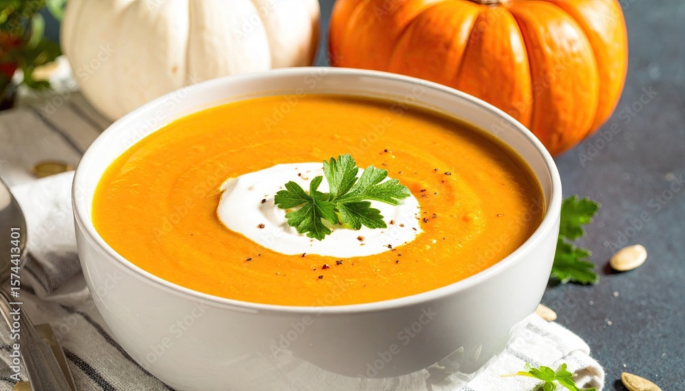 Creamy pumpkin soup in a bowl (1) Creamy pumpkin soup in a bowl (1)