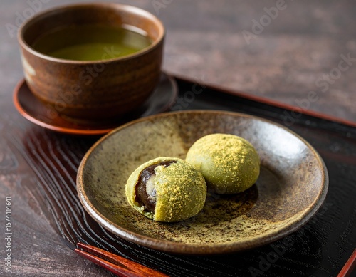 抹茶大福と日本茶を楽しむ和のティータイム