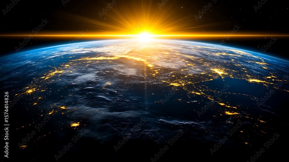Obraz premium Earth seen from space with a sunrise.