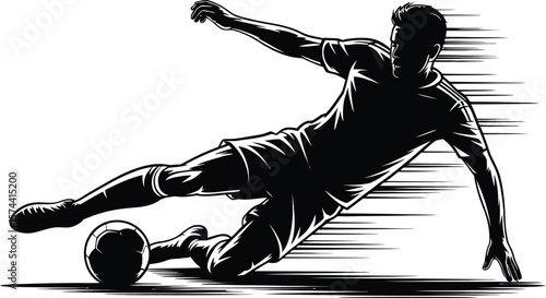Soccer player sliding with ball football