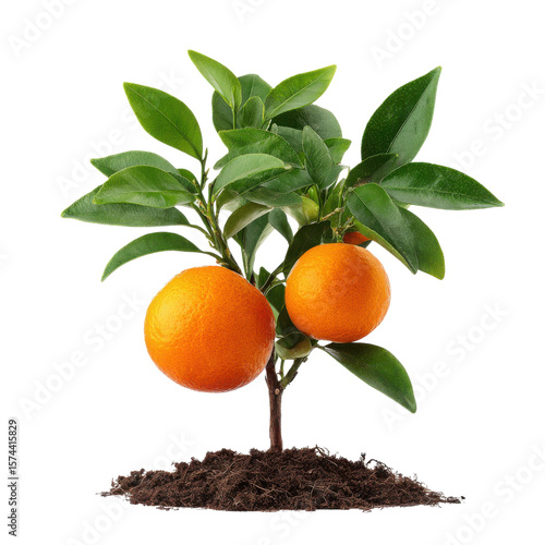 Small orange tree with ripe fruit citrus green leaves