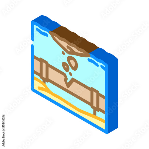 broken pipeline leaking oil ocean isometric icon vector illustration