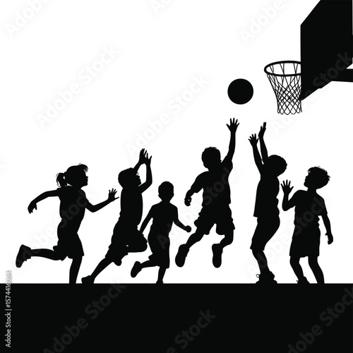 Children playing basketball silhouette game sport