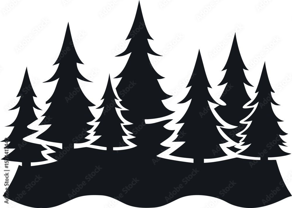 Obraz premium Silhouettes of Pine and Fir Trees in a Natural Forest Setting – Vector Design
