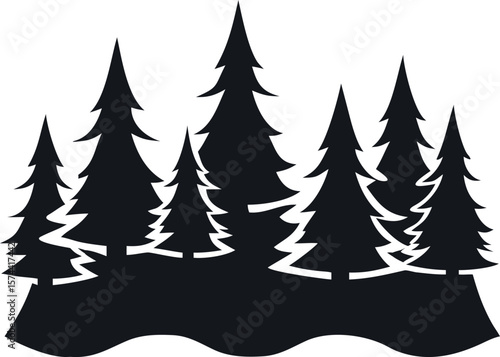 Silhouettes of Pine and Fir Trees in a Natural Forest Setting – Vector Design