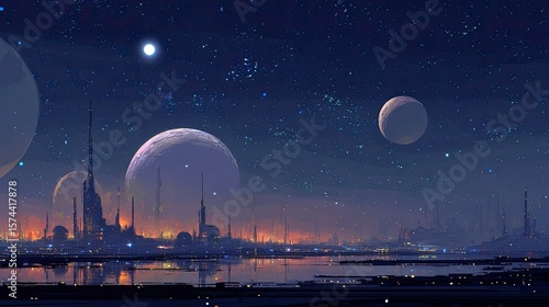 Cosmic city skyline at night