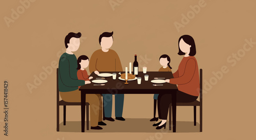 Happy Family Dining Together Flat Illustration