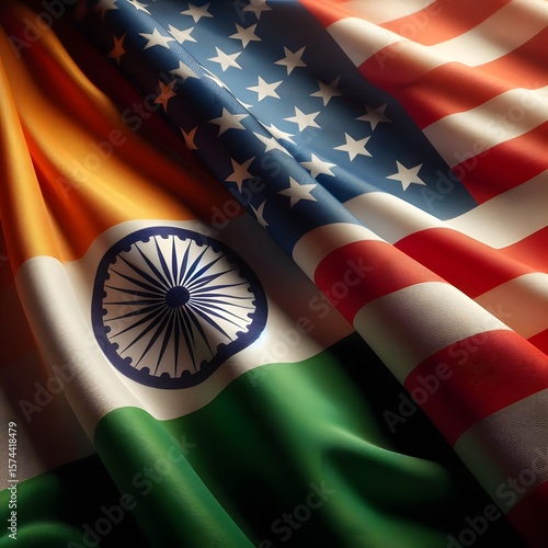 Indian and American Flags Waving Together Symbolizing Strategic Partnership