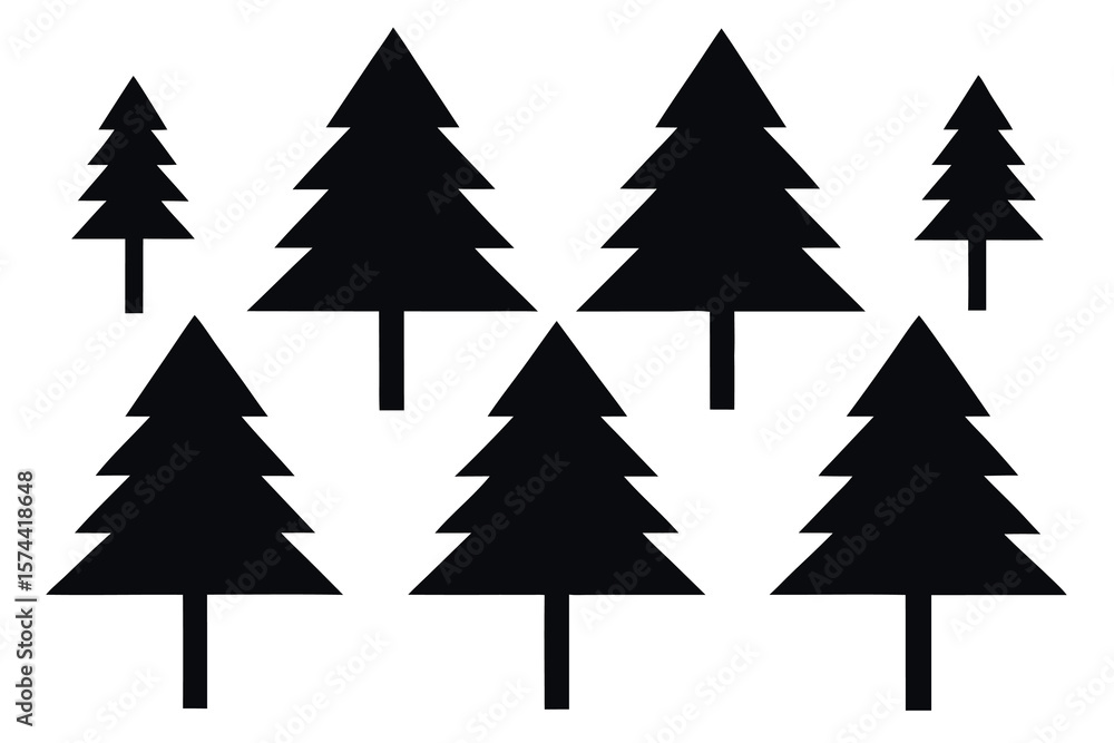 Obraz premium Silhouettes of evergreen trees in a forest setting