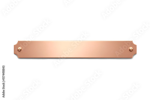 Blank metal rose gold bar shaped nameplate or name tag isolated on white background	
