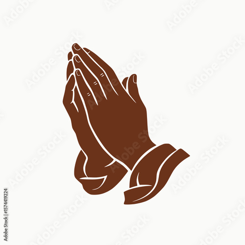 Praying hands symbol, solid brown color, minimal line, white background