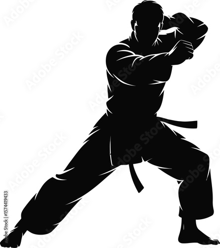 Martial artist in dynamic pose black silhouette martial arts