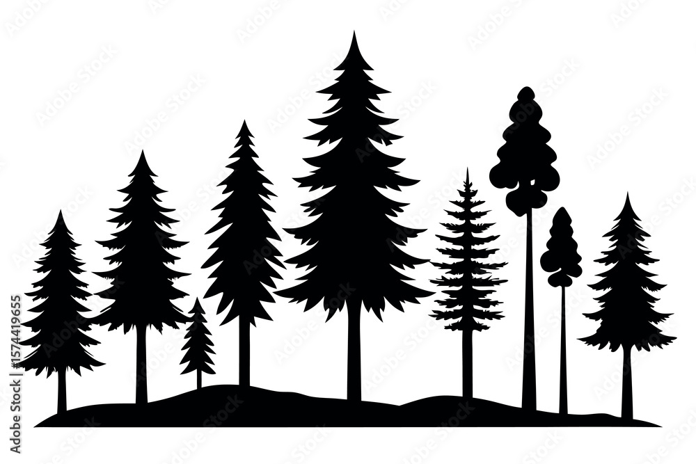 Obraz premium Pine Tree Silhouette Collection Isolated on White Background – Vector Set
