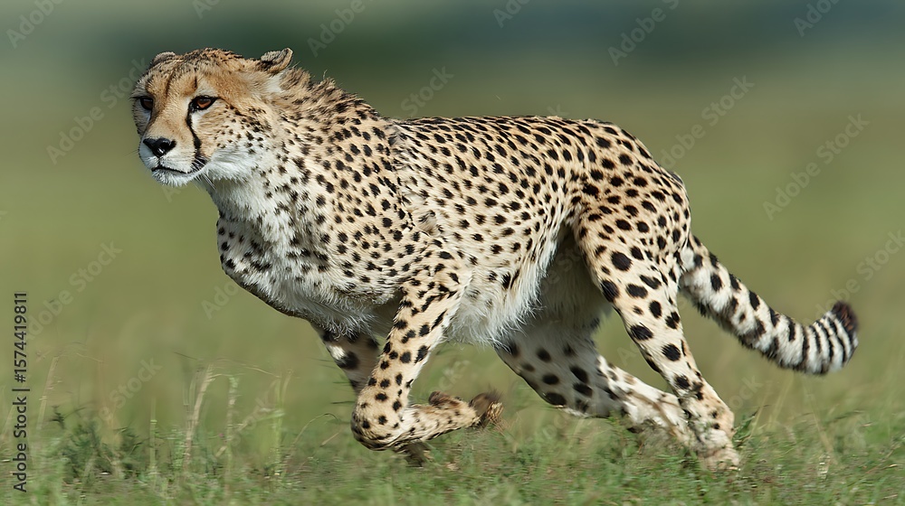 Fototapeta premium A cheetah sprinting after prey across open plains