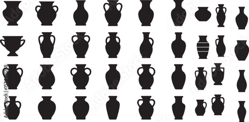 Black pottery vases amphorae and urns vector