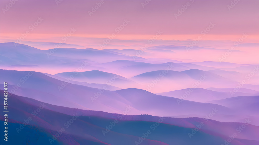 Fototapeta premium Misty Mountains at Sunrise: A Serene Landscape