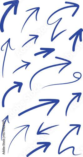 Blue hand drawn arrows pointing in various directions pointer curve