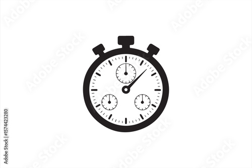 Black and White Stopwatch Icon, Classic Timer Design with Three Dials, Vector Illustration