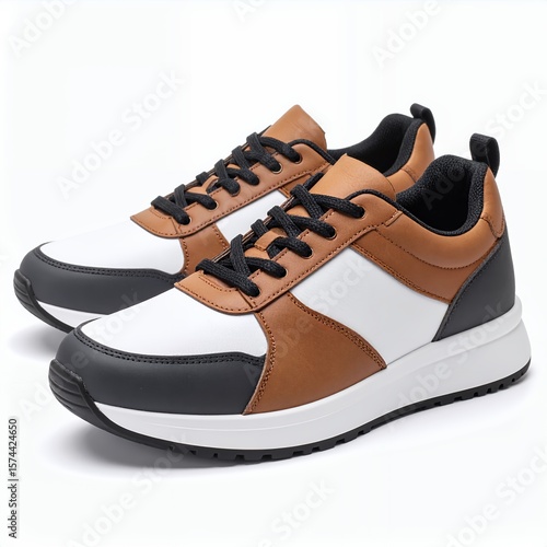 Modern footwear showcasing leather and synthetic materials for everyday comfort and style on white background