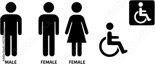 Washroom, toilet, restroom, wc sign symbol black and white icon illustrations.
