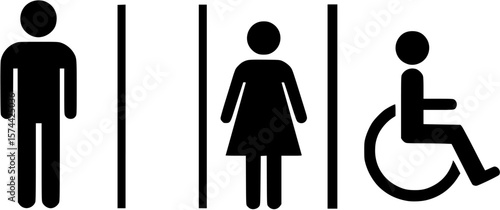 Washroom, toilet, restroom, wc sign symbol black and white icon illustrations.
