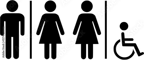 Washroom, toilet, restroom, wc sign symbol black and white icon illustrations.
