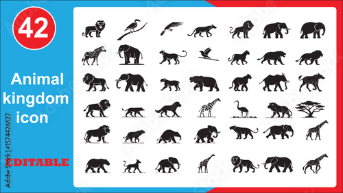 Diverse animal kingdom icons collection for nature and wildlife projects