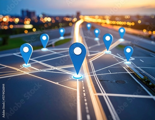 City road map with GPS markers