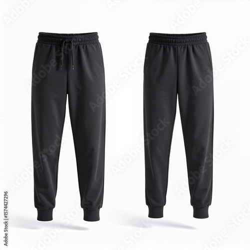 Pair of stylish black sweatpants for comfort and sporty fashion apparel on white background