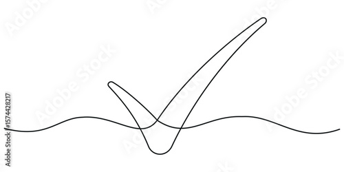 Check mark continuous one line drawing. Tick single line icon. Check mark black icon, Vector illustration