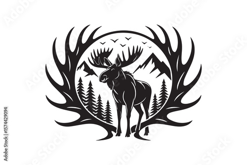 wildlife moose silhouette Vector