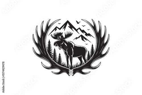 wildlife moose silhouette Vector
