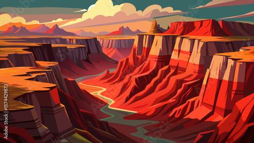 Fish River Canyon, Namibia – Massive sandstone cliffs carve red canyons under pastel sky. Jagged edges and desert brush evoke dramatic emptiness.