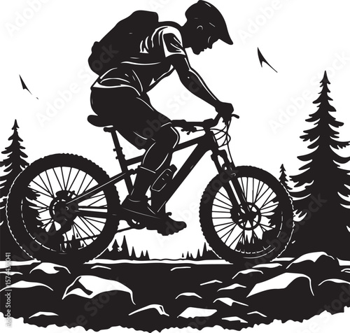 Bold Cyclist Silhouette on Mountain Path.