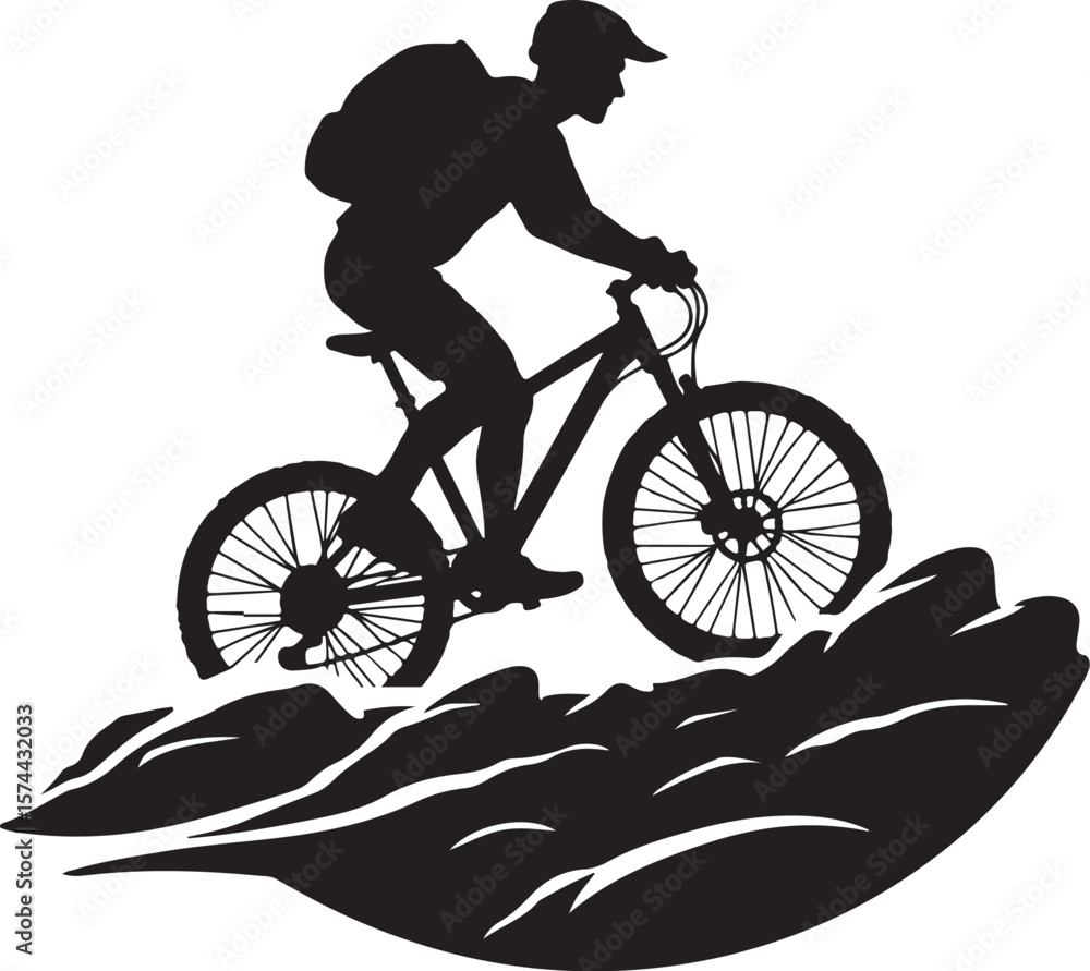 Obraz premium Bold Cyclist Silhouette on Mountain Path.